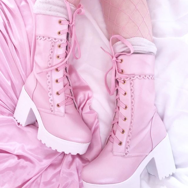 Bottines plateforme rose et blanc