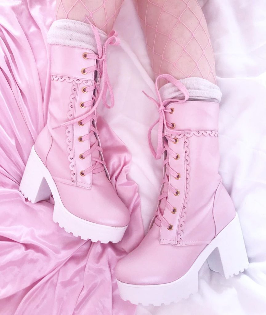 Bottines plateforme rose et blanc